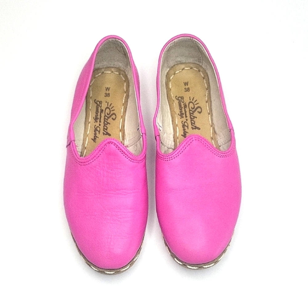 Sabah Women's Mérida Pink Leather Handmade Espadrilles Loafer size 38 (~7 US)
